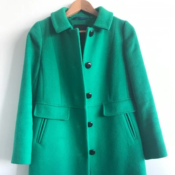 Emerald Green Coat with Polka Dot Lining and Removable Faux Fur Collar - Picture 1 of 9